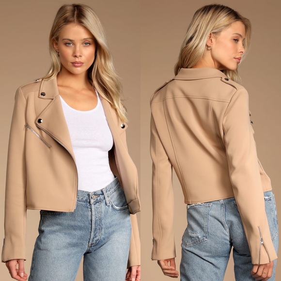 Lulus Jackets & Blazers - Lulus | Living On the Edge Taupe Moto Jacket